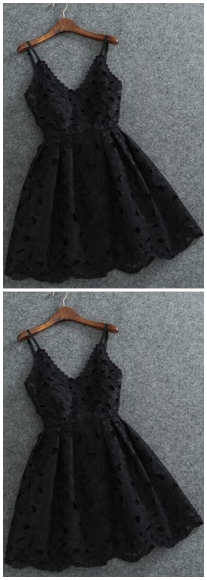 Spaghetti strap V Neck Little Black Retract Your Waist Homecoming Dress main image 1