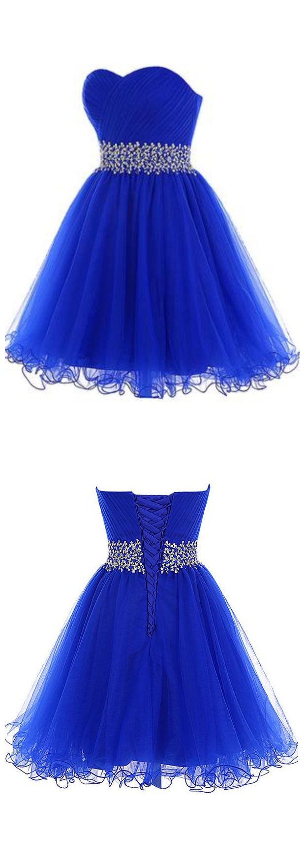 Royal Blue Beaded Tulle Prom Dresses Homecoming Dress