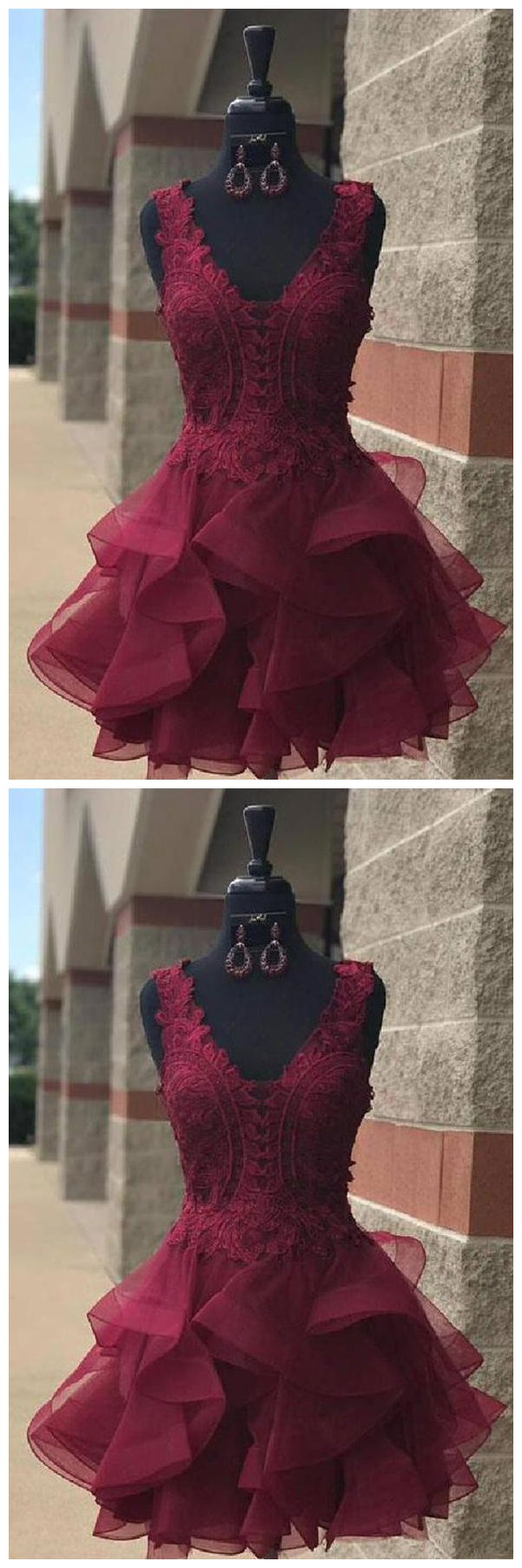 Pretty Burgundy V Neck Chiffon Appliques Short Homecoming Dress Birthday Outfits main image 0