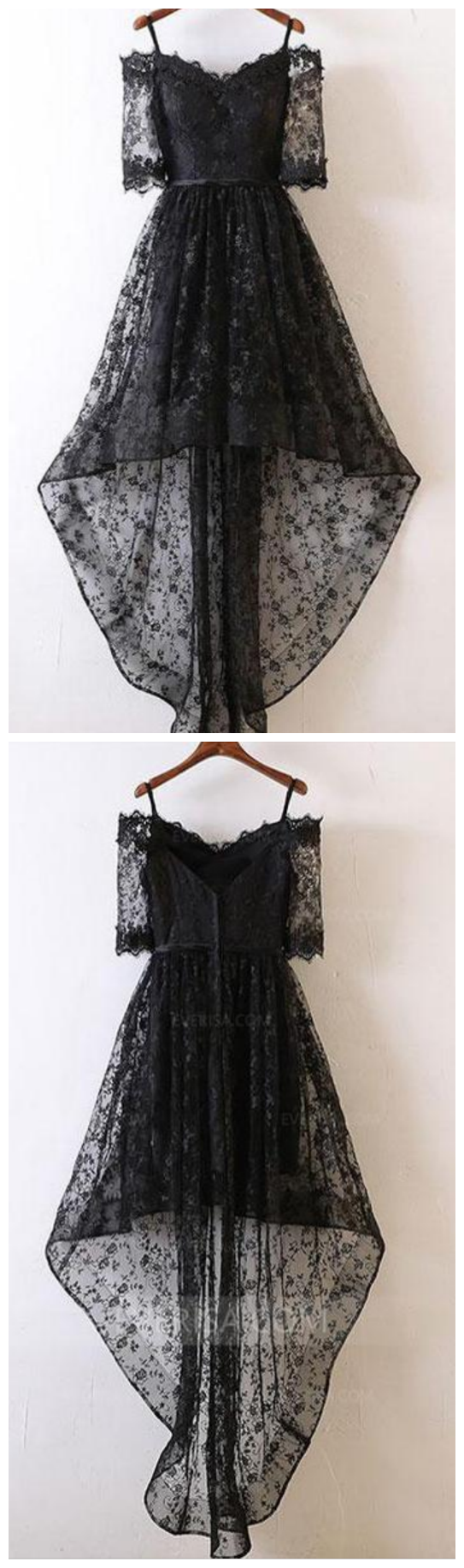 Black Half Sleeves Lace Homecoming Dresses,high Low Cocktail Dresses