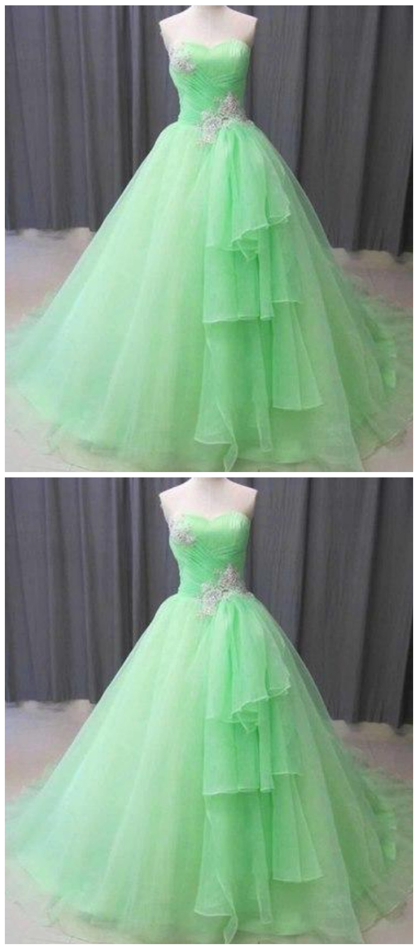 Apple Green Sweetheart Sleeveless Long Prom Dresses With Lace Appliques