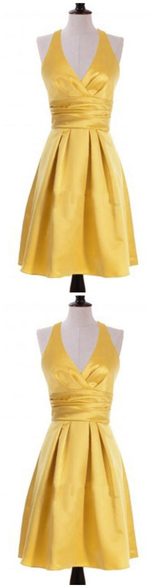 Yellow Halter Cross Back Short Homecoming Dresses A Line Prom Dresses