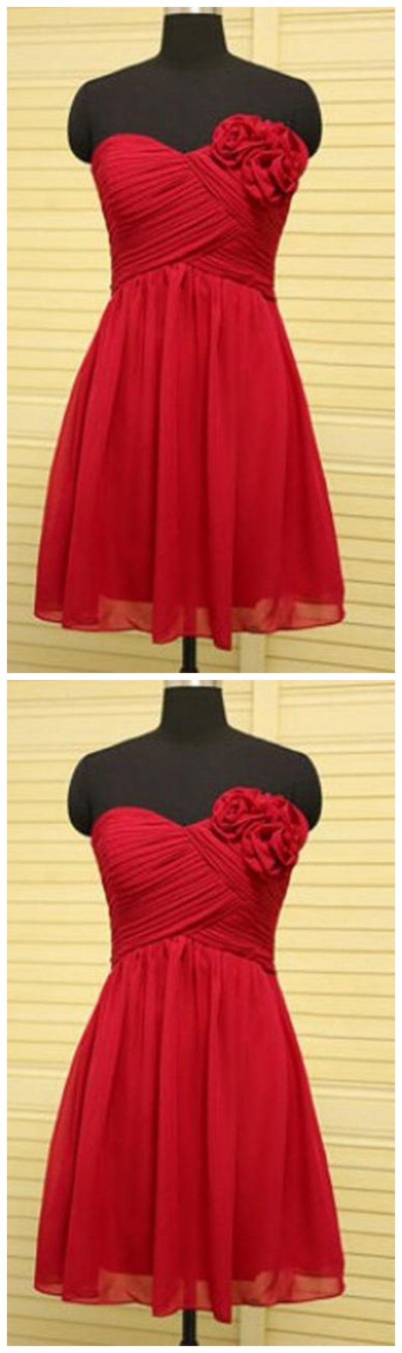 Red Sweetheart Short Homecoming Dresses Affordable Cocktail Dresses With Flower