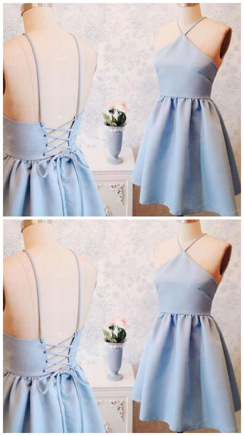 Blue Sleeveless A Line Halter Homecoming Dresses Short Cocktail Dresses on  Luulla