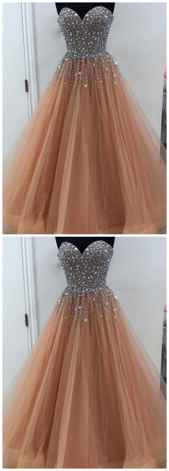 Tulle Sweetheart Neckline Floor-length A-line Prom Dresses With Beadings