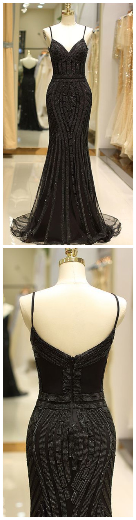 Stunning Mermaid Spaghetti Straps Black Satin Beads Short Homecoming Dress 20th Birthday Outfits