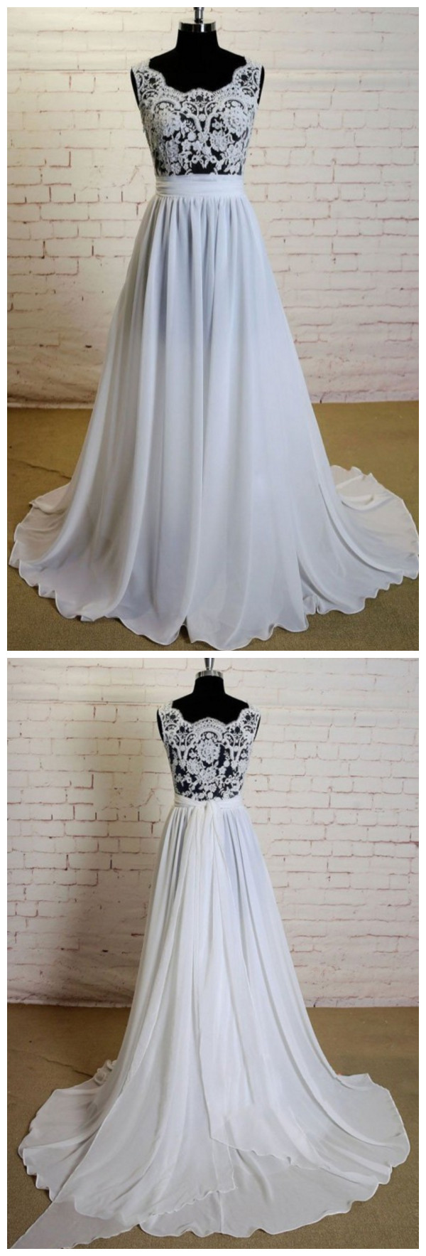 Ivory Wedding Dress, Chiffon Wedding Dress, Lace Wedding Dress