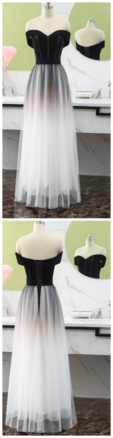Black Prom Dress Long Length Velvet Fabric Gradient Evening Party Dresses