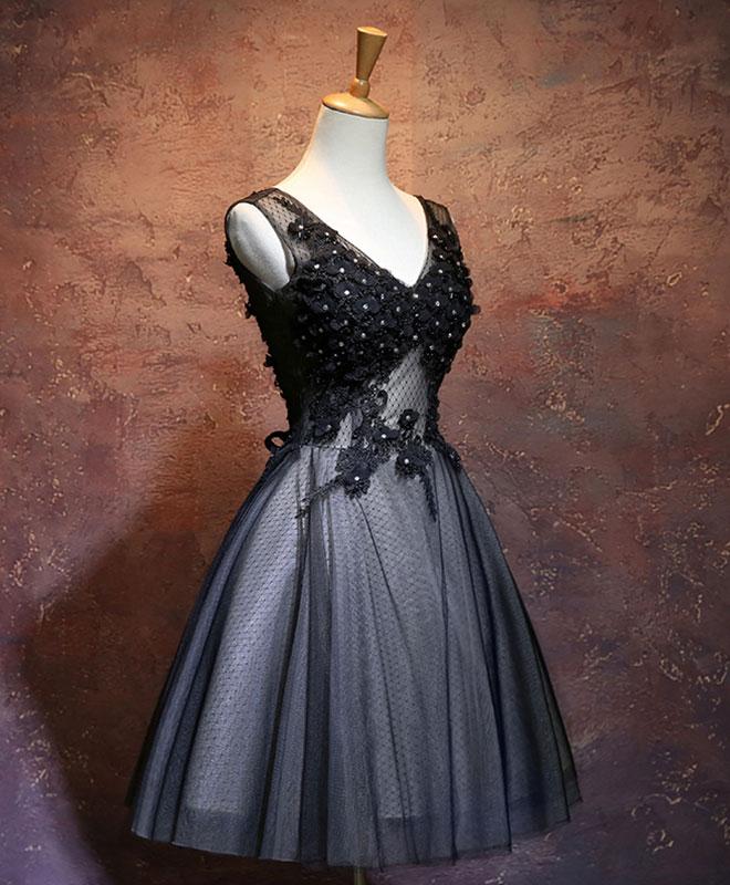 V Neck Short Lace Dress Black main image 0