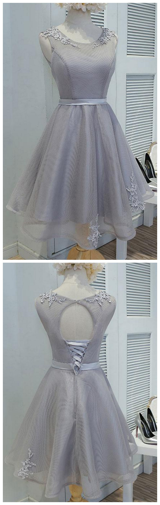Niulatu Neck Short Pink Lace Prom Dress,Sweet HomeComing Dress HZ1103 main image 1