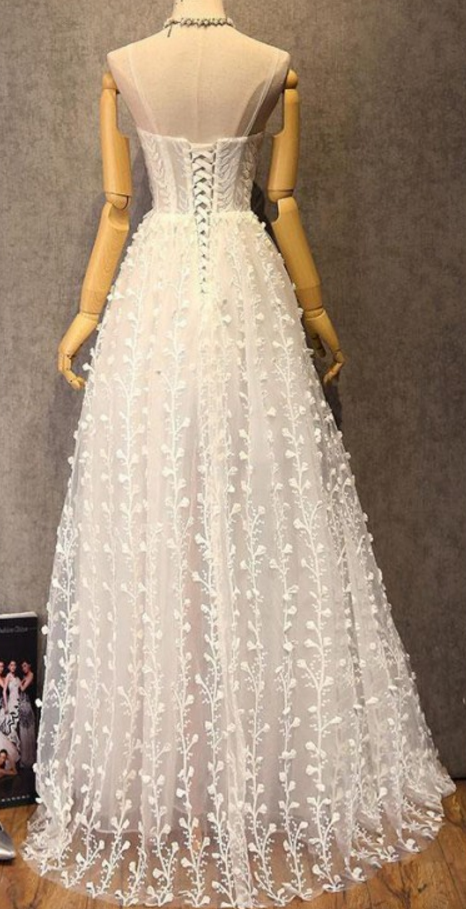 A Line Lace Up V Neck Sequins Prom Dress LBQ1581
