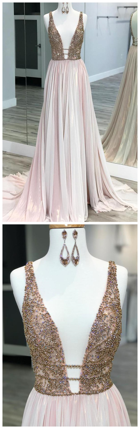 Unique Chiffon Appliques Prom Dress Long Party Evening Dress cc2794