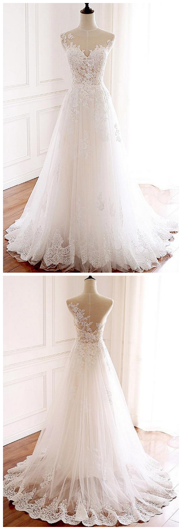 Tulle Jewel Neckline Full-length A-line Wedding With Lace Appliques