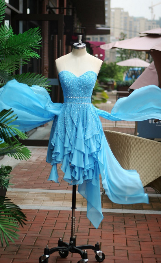 Blue Prom Dress,short Prom Dress,beaded Prom Dress,sweetheart Prom Dress,chiffon Prom Dress,blue Evening Dress, Short Evening Dress,formal