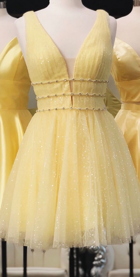 Princess A-line Short Yellow Homecoming Dress,yellow Short Dresses