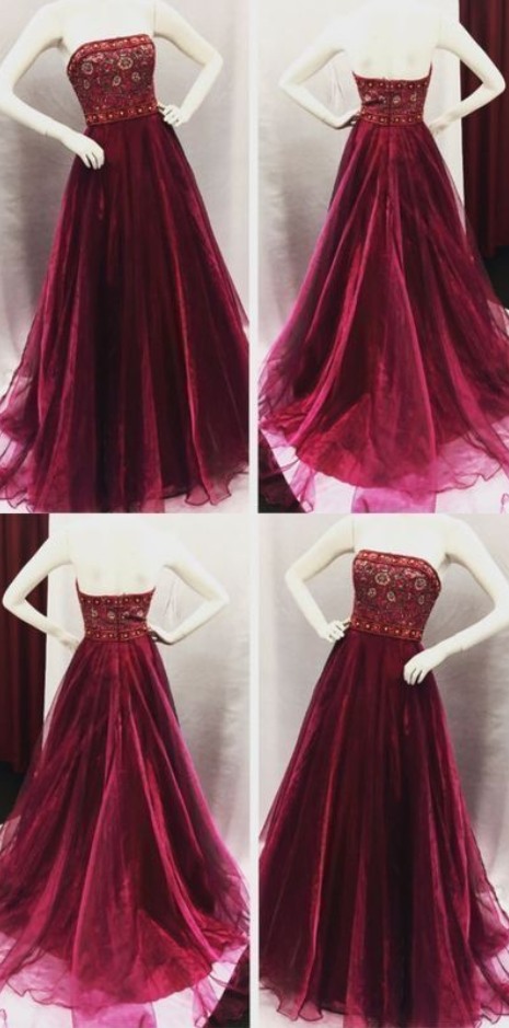 Custom Made Glamorous A-line Strapless Long Prom/evening Dress With Embroidery,