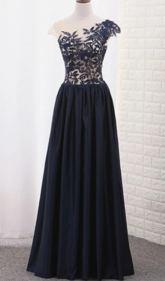 A Line Scoop Short Sleeves Satin Pleats Open Back Prom Dresses LBQ1775 main image 1