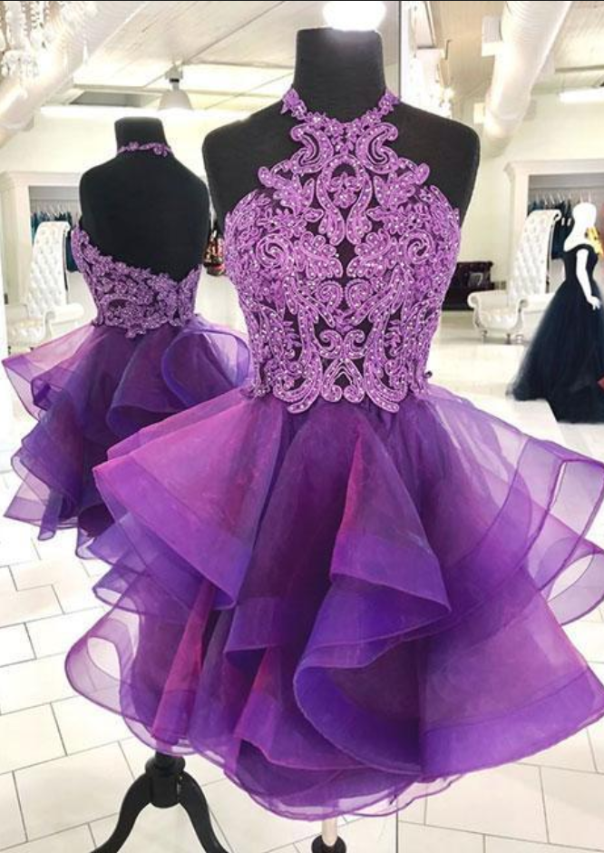 Cute Purple Tulle Lace Short Prom Dress Purple Homecoming Dress on Luulla