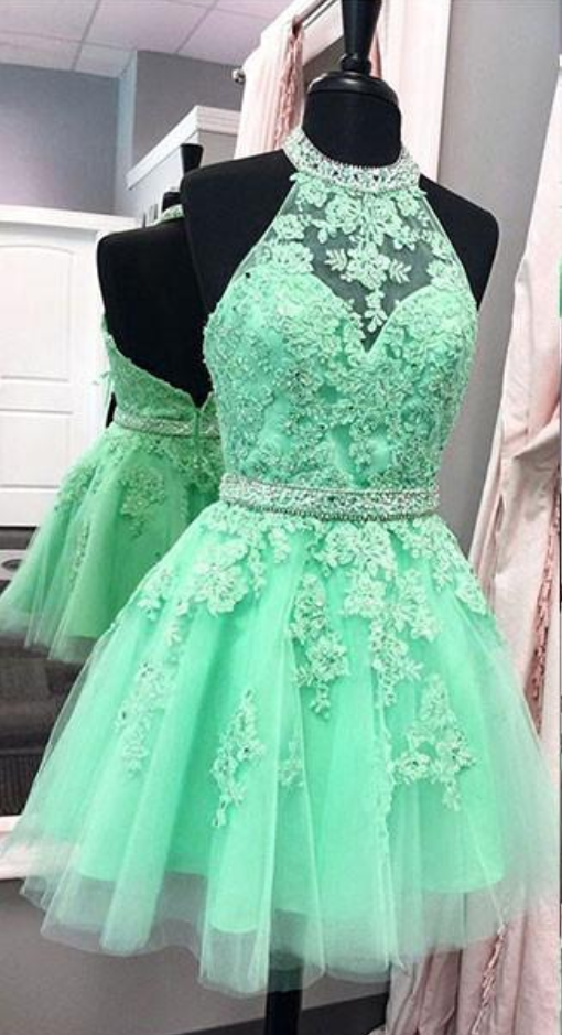 green lace homecoming dress A Line Sweetheart Neck Mint Green Lace Prom Dresses, Mint Green Lace Homecoming Dresses, US 8 / Custom Color / No Rush main image 0