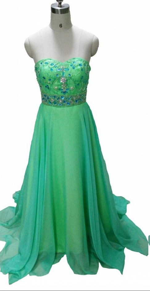 Elegant Green Prom Dresses A Line Sweetheart Crystals Beading Long Chiffon Formal Party Dresses Graduation Gown Wedding Party Dress