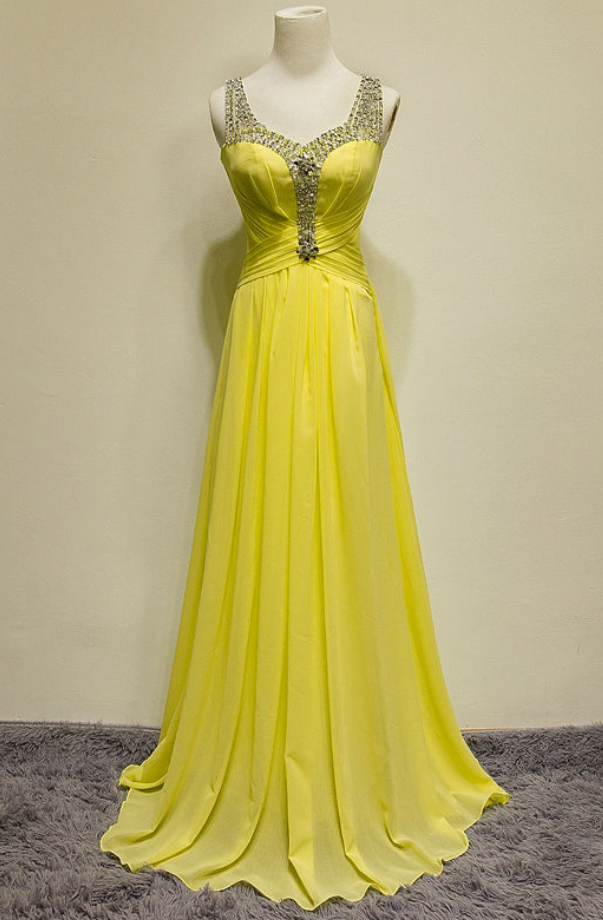 Custom Made Charming Yellow Chiffon Prom Dresses, Beading Prom Dress,  Sleeveless Evening Dress on Luulla