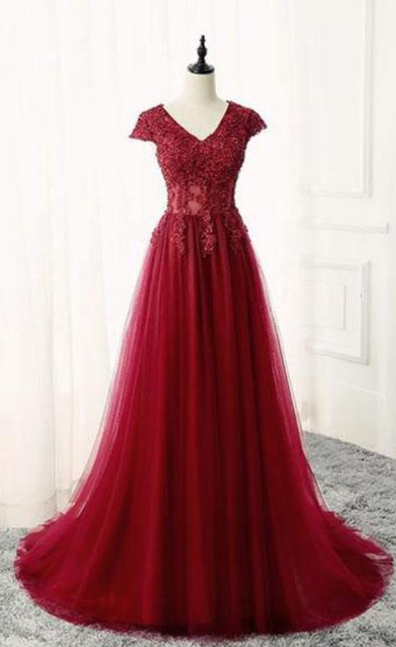 Sexy Burgundy Prom Dress V-neck Sheath Long Evening Dress DP05346 main image 1