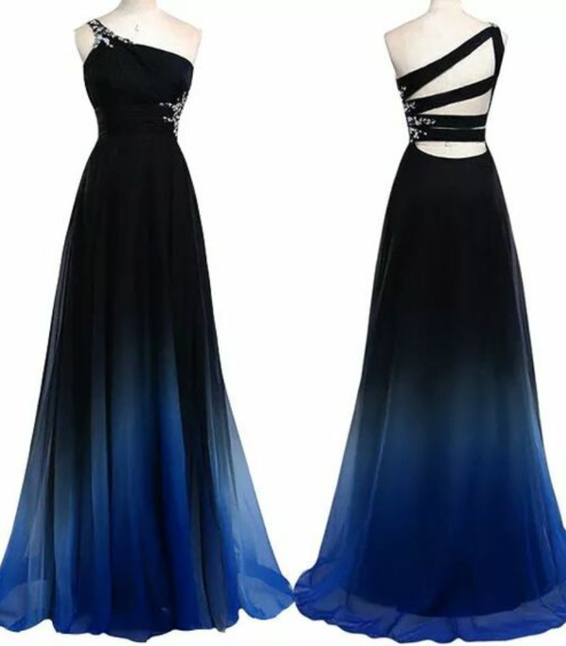 Charming Prom Dress,one-shoulder Prom Dress,gradient Color Prom Dress,chiffon Prom Dress,a-line Evening Dress