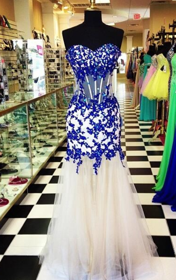 Elegant Prom Dress, Sweetheart Prom Dress, Royal Blue Prom Dress, Crystal Prom Dress, Tulle Prom Dress, Long Prom Dress, Formal Occasion Dress,