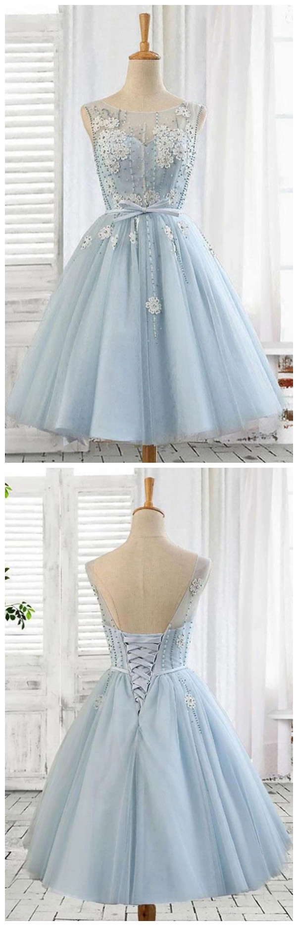 Light Blue Tulle Short Prom Dress, Blue Homecoming Dress