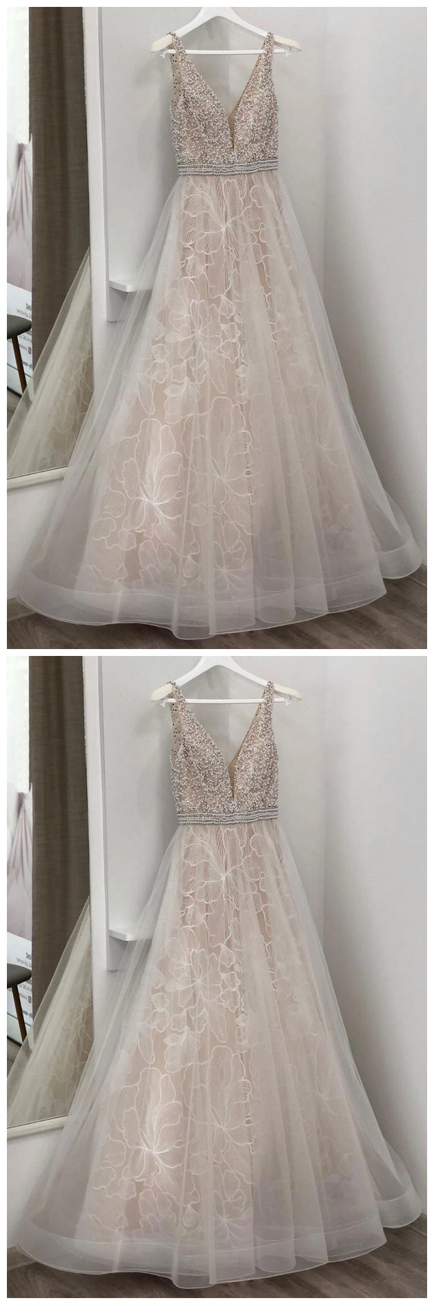 Fairytale Light Champagne Tulle Boho Prom Dress