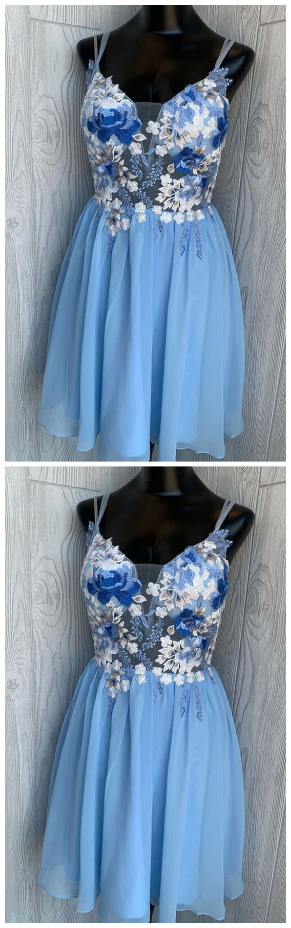 Vintage Chiffon Strapless Blue Print Homecoming Dress cc3639 main image 0