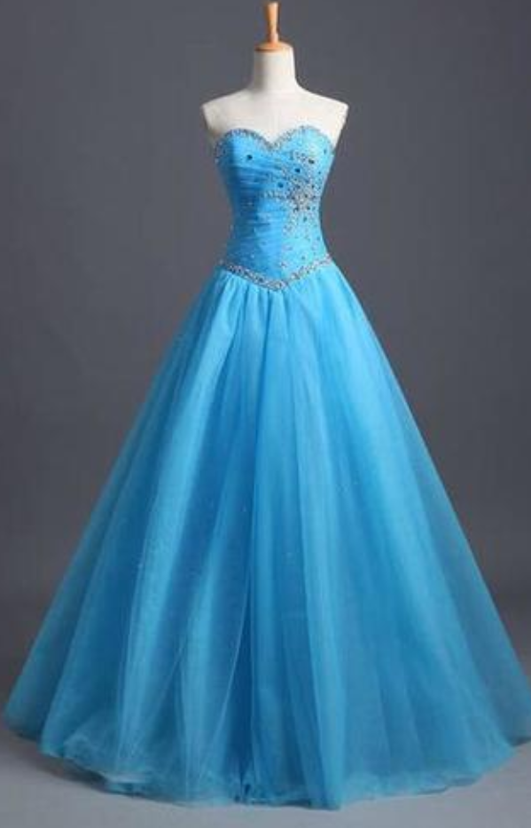 Charming Prom Dress,ball Gown Tulle Blue Prom Dresses, Beading Evening Dress, Backless Prom Dresses, Floor Length Prom Dress
