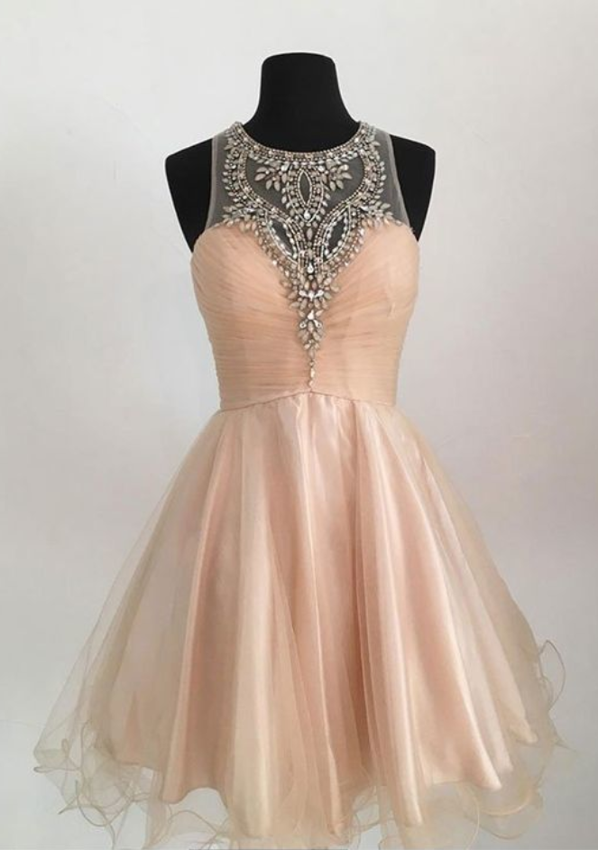 Champagne Tulle Short Prom Dress, Cute Homecoming Dress,