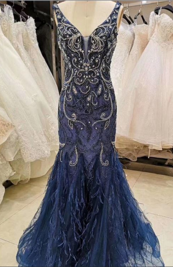 V Neckline Mermaid Tulle Prom Dress Evening Dress Birthday Dress main image 1