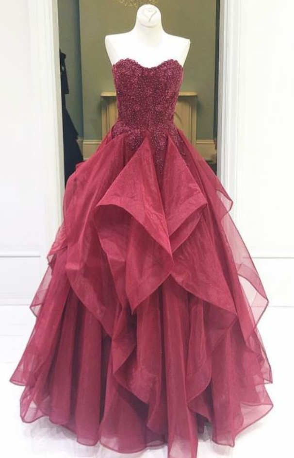 Appliques Prom Dress, Sweetheart Prom Dress, Tulle Evening Dress