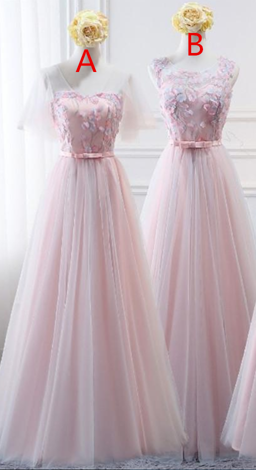 Sleeveless Lace Appliques Empire A Line Tulle Bridesmaid Dresses