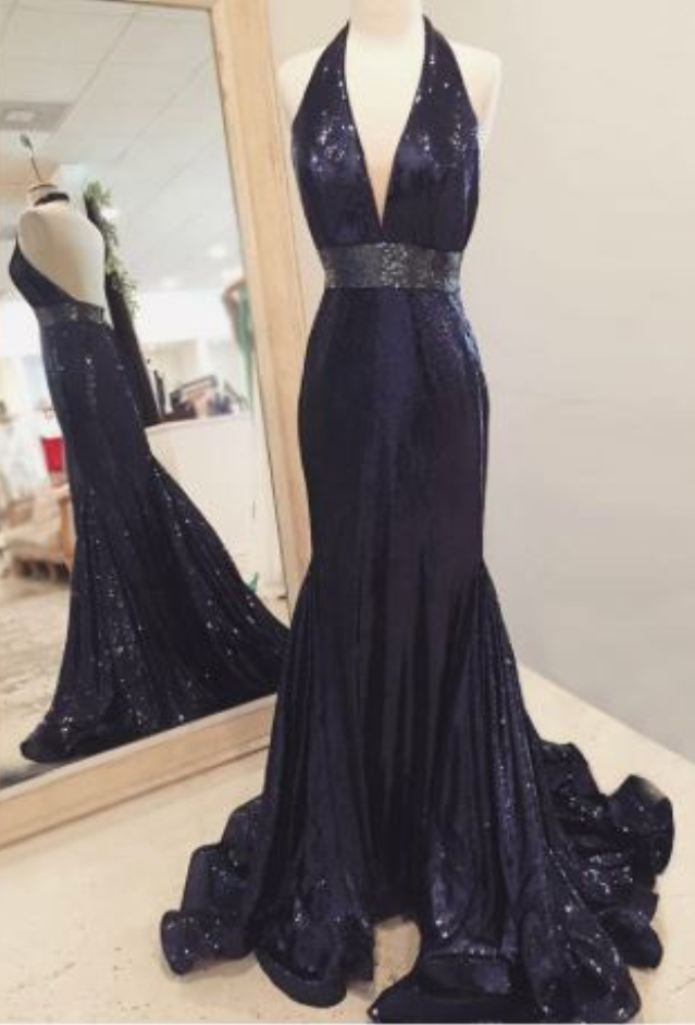 Mermaid Strapless Ruffle Lace-Up Prom Dress With Sweep Train Navy Blue