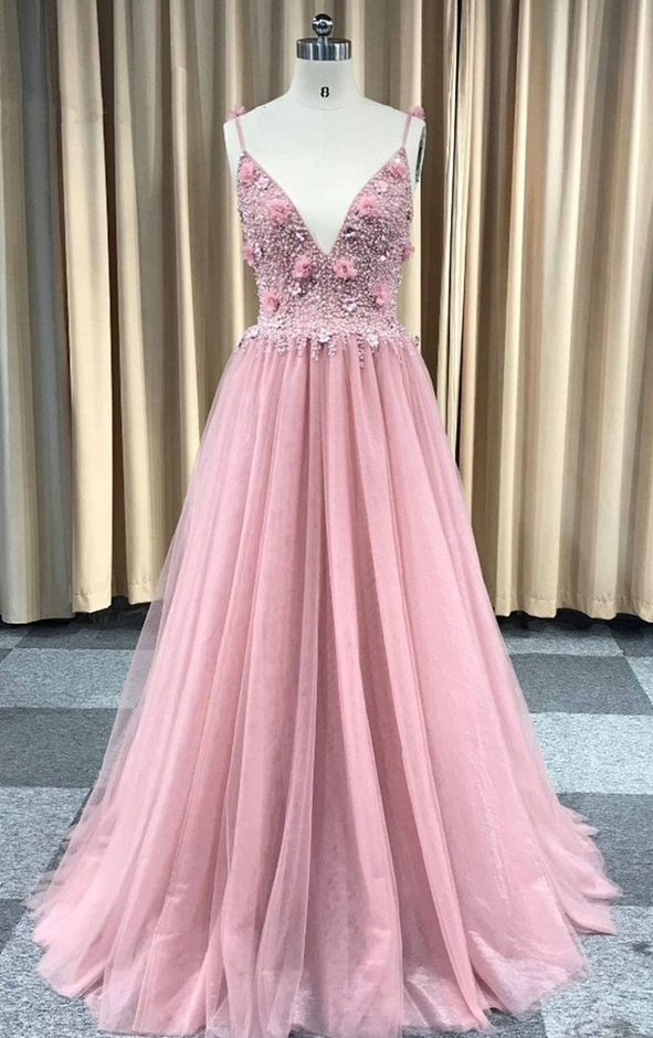 Backless Long Beaded Party Dress, Pearl Prom Dress