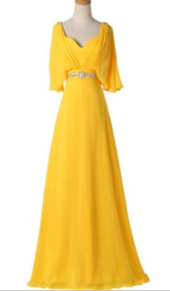 Yellow Long Dress Beaded Waist Waist Length Prom Dress Cloak Elegant Feminine Evening Dress