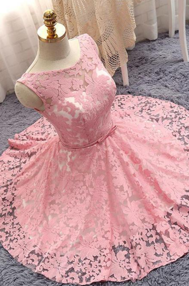 Lace Homecoming Dress, Bateau Prom Dresses,lace-up Prom Gown,short Prom Dress,pink Party Dress,a Line Homecoming Dresses