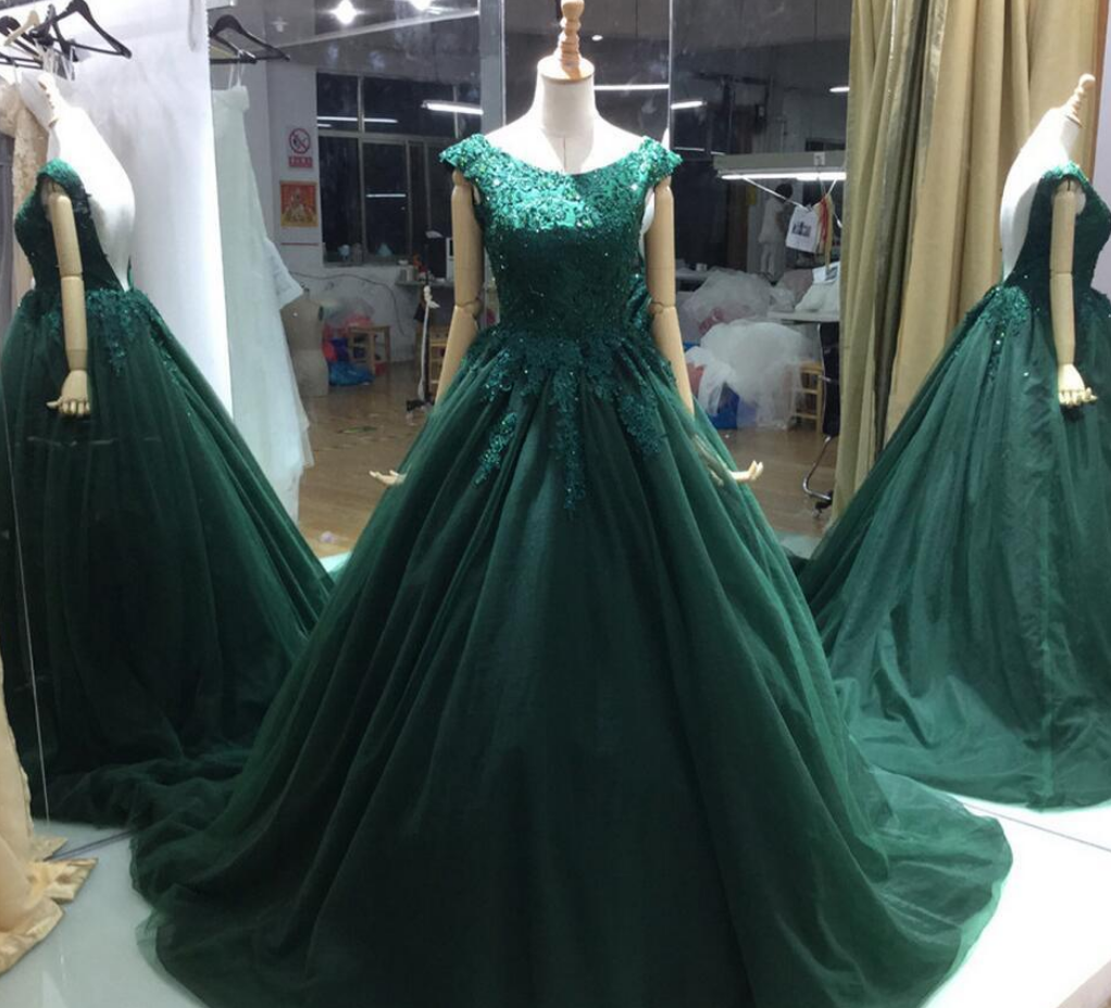 Long Hunter Green Evening Dress,modest Formal Dress