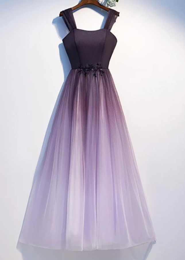 A Line Ombre Purple Beading Prom Dresses With Lace Up Long Dance