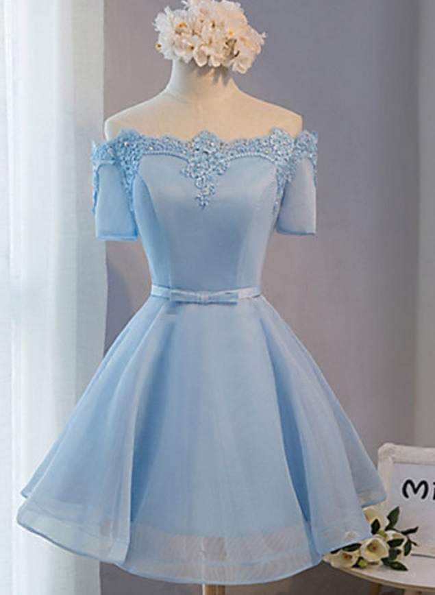 Viniodress Puffy Sleeve Tulle Homecoming Dresses Spaghetti Strap Short Cocktail Dress SD1584 As Picture / US6