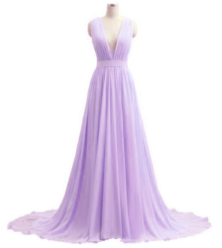 Beautiful V-neckline Chiffon Lavender Long Prom Dress, Custom Lavender Party Dresses, Long Prom Dresses