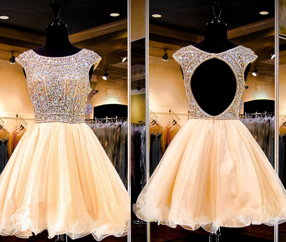 Princess Scoop Neck Party Dresses,tulle Short/mini Beading Prom Dresses ,short Party Dress