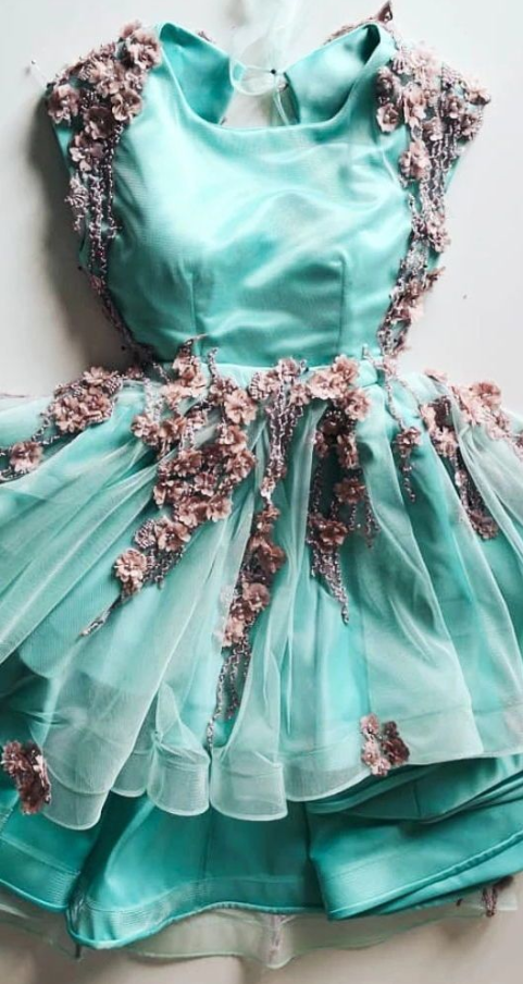 Ruby Outfit Mint Green Tulle Short Prom Homecoming Dresses With 3d Applique