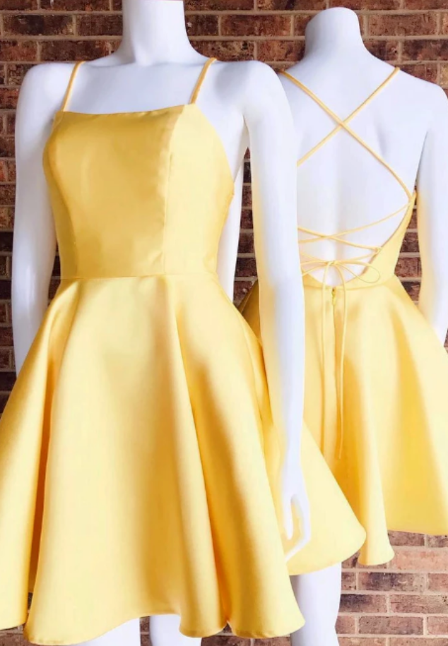 Ruby Outfit Spaghetti Straps Cute Yellow Homecoming Dresses,graduation Dress