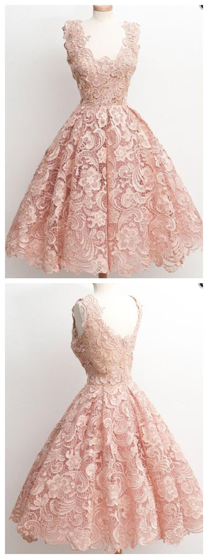 Ruby Outfit A Line Blush Pink Lace Homecoming Dress,tea Length Prom Dress