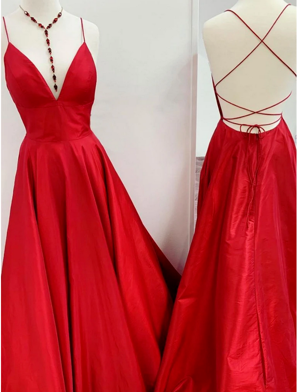 Ruby Outfit Sexy Backless A Line Prom Dress, Red Evening Dress