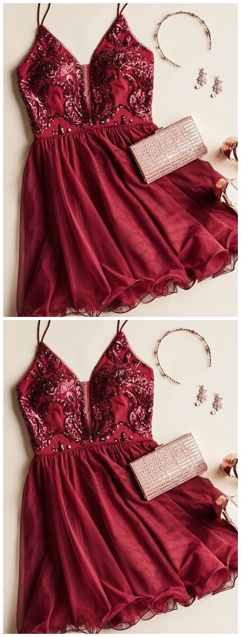 Vintage Burgundy Spaghetti Straps Short 18th Birthday Outfits Homecoming Dress Y9829 main image 1